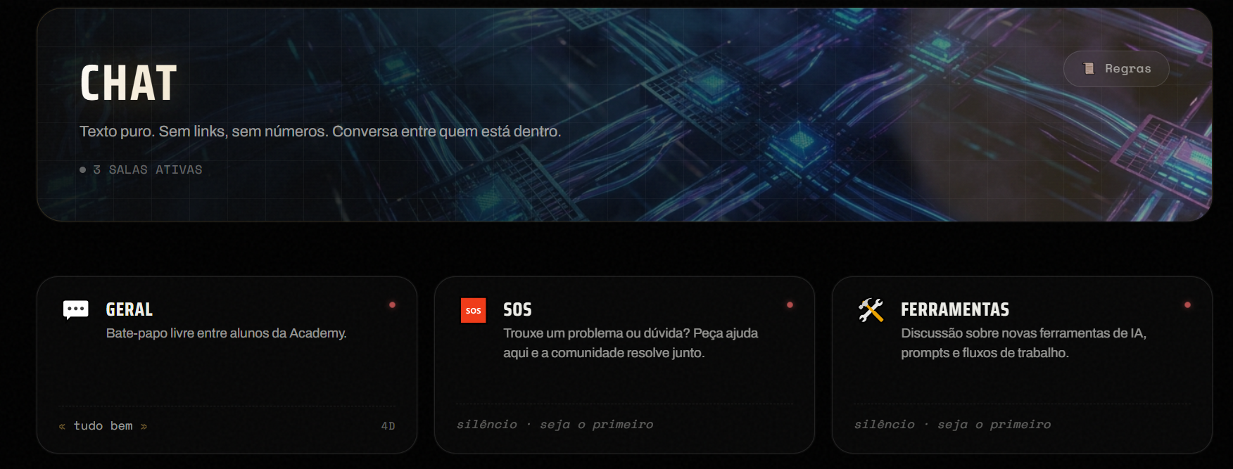 Chat entre alunos de produção de vídeo com IA na plataforma CYBERMOVIE